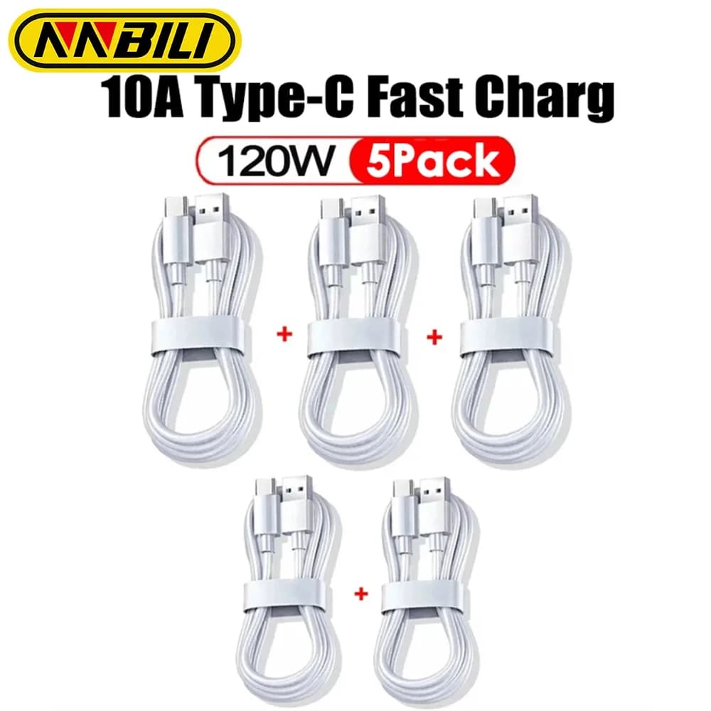 NNBILI 5Pcs Type C Super Fast Charge Data Cable 120W Quick Charger Cable for Samsung Xiaomi Huawei USB C Mobile Phone Data Cord