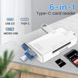 NNBILI OTG SD TF Type C Micro SD Card Reader Type C to USB OTG Adapter 6 in 1 USB 2.0 TF Card USB Flash Drive Type C Card Reader
