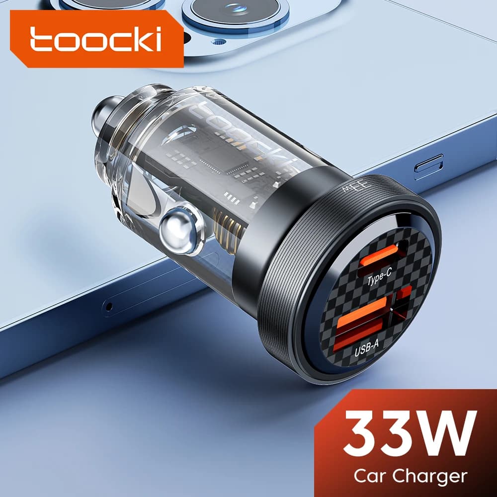 Toocki 33W Car Charger Quick Charge PD 3.0 SCP 5A USB Type C Car Phone Charge Fast Charging For iPhone 14 13 Xiaomi Samsung S23
