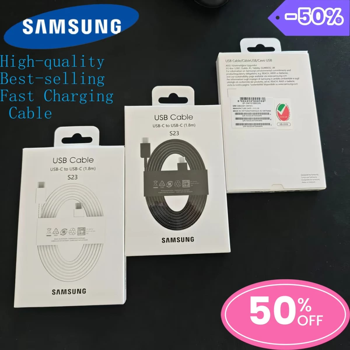 Samsung Type C Cable 1.8M 3A Super Fast Charging Data Line For Galaxy S23 S20 S21 S22 Plus Ultra