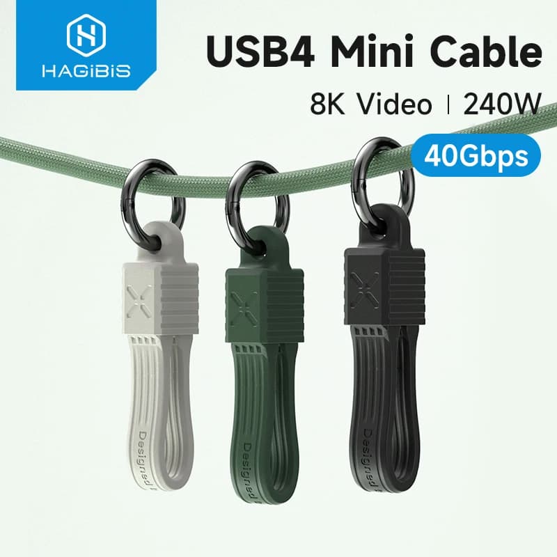 Hagibis USB 4 Cable Portable Keychain Short USB C to Type C Cable 240W 40Gbps for Thunderbolt 3/4 iPhone 17 Pro SSD Power Bank