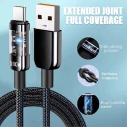 Nylon Braided USB C Cable 240W Super Fast Charging Data Line for Samsung Xiaomi Huawei Universal Type-C Quick Charge Cables