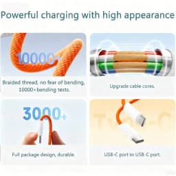 Fast Charger Cable Compatible with iPhone 17/16/15 USB-C to Type C Charging Data Cable Nylon Braided 3.3/6.6 Feet Long