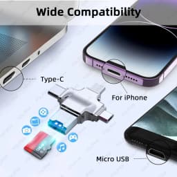 4IN1 Memory Card Reader for iPhone Laptop PC Type-C OTG Adapter for iOS USB A Micro SD Card Reader for Samsung Huawei Xiaomi LG