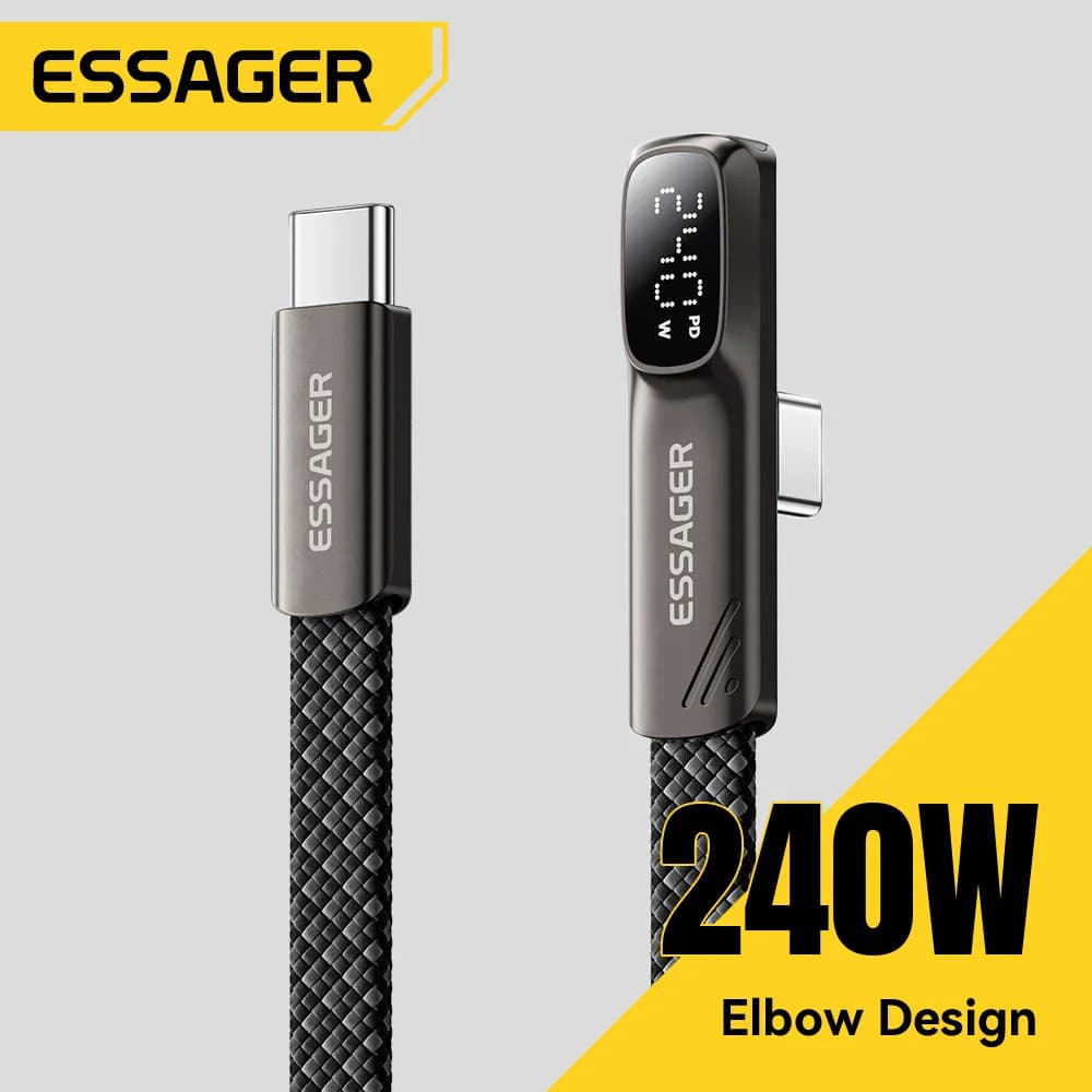 Essager Elbow 240W USB Type C Cable PD Fast Charging Charger Wire for iPhone 17 16 15 Pro iPad MacBook Pro Xiaomi Samsung Huawei