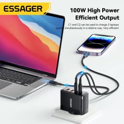 Essager 100W US/KR Plug USB Type C GaN Charger For Laptop Macbook PD Fast Charging For iPhone 16 15 14Pro Samsung Charge Adapter