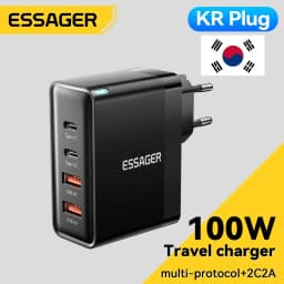 Essager 100W US/KR Plug USB Type C GaN Charger For Laptop Macbook PD Fast Charging For iPhone 16 15 14Pro Samsung Charge Adapter