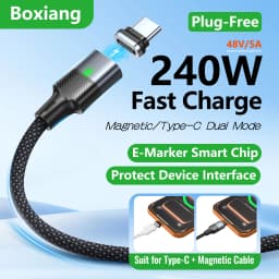 Boxiang Magnetic Plug 240W 48V5A Magnetic USB-C Cable PD3.1Fast Charge 120Gbps High Speed Data Sync Dual Use Type C Charger Wire