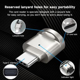 TF Card Reader, Micro SD Card Reader, Type C TF Memory Card Reader USB C to USB Adapter Applicable to for iPhone 17/17 Plus