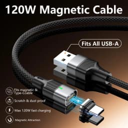 120W Fast Charging Magnetic Cable Nylon Braided USB‑A to Type‑C Cable Magnetic Dust‑proof Data Wire for Smartphone Notebook