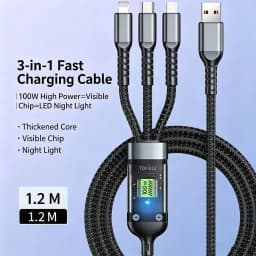 1. 3 in 1 100W Fast Charging Cable Transparent LED Night Light USB Type C Micro Charger Cord for iPhone Huawei