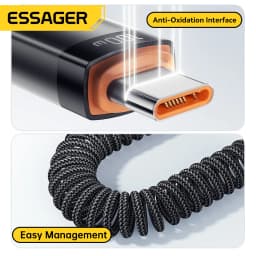 Essager 100W Type C To Type C Cable PD Fast Charging For iPhone 16 15 Xiaomi Samsung Macbook iPad 5A USB C Car Spring Data Cable