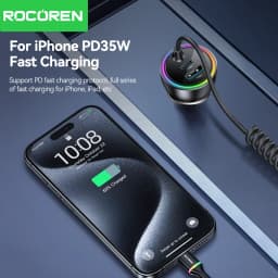 Rocoren 70W USB C Car Charger With Spring Charging Cable Fast Charging Type C Car Quick Charger Adapter For iPhone 16 15 Xiaomi