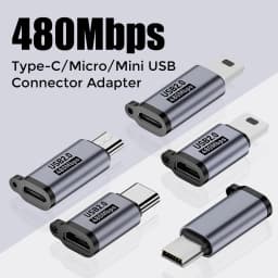 Type C Female to Mini USB Male Adapter Micro USB to USB C Adapter 480Mbps Data Transfer Fast Charging Converter for Phone