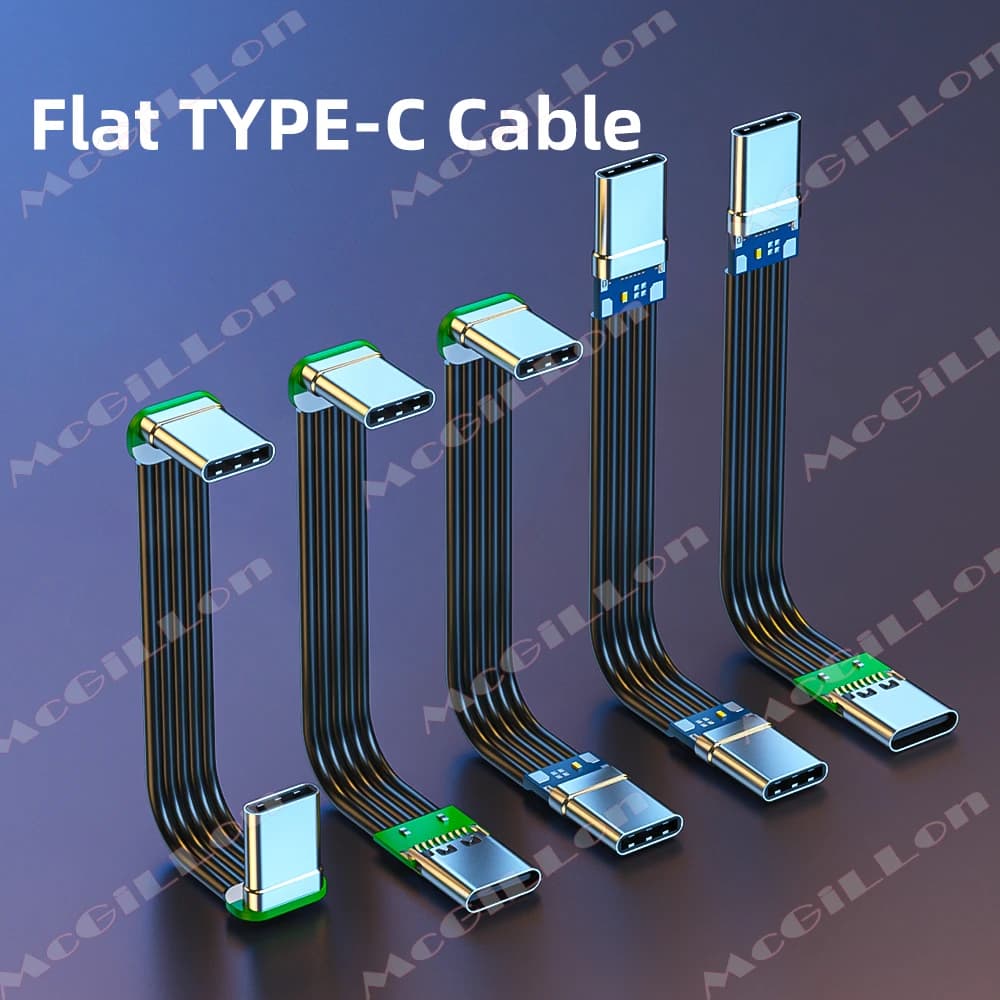 Type C to USB C Flat Silicone Cable with Left/Right Up/Down Angled Charging Cord Supports 60W 480M Fast Speed Multiple Lengths