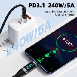 240W Type C to Type C Super Charge Digital Display Cable 0.5m-2m USB C Data Cable For Iphone 15 16 Samsung s24 s23 Huawei Xiaomi