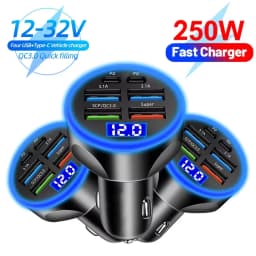 6 Ports Car Charger Fast Charging PD QC3.0 USB C Car Phone Charger Type C Adapter in Car For iPhone Samsung Huawei Xiaomi
