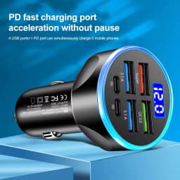 6 Ports Car Charger Fast Charging PD QC3.0 USB C Car Phone Charger Type C Adapter in Car For iPhone Samsung Huawei Xiaomi