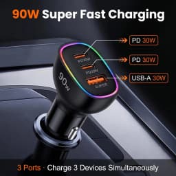 90W USB C Car Charger Multi Port Dual PD 30W Super Fast Charging Adapter for iPhone 17 16 15 Macbook Samsung Android Phone