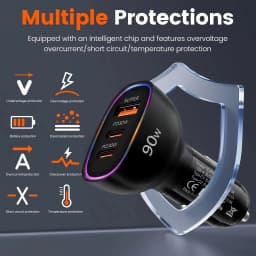 90W USB C Car Charger Multi Port Dual PD 30W Super Fast Charging Adapter for iPhone 17 16 15 Macbook Samsung Android Phone