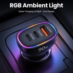 90W USB C Car Charger Multi Port Dual PD 30W Super Fast Charging Adapter for iPhone 17 16 15 Macbook Samsung Android Phone