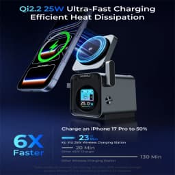 KUXIU D5 Qi2.2 25W Magnetic Wireless Charging Station With Smart TFT Color Display For iPhone 18 17 16 15 14 13/iWatch/AirPod