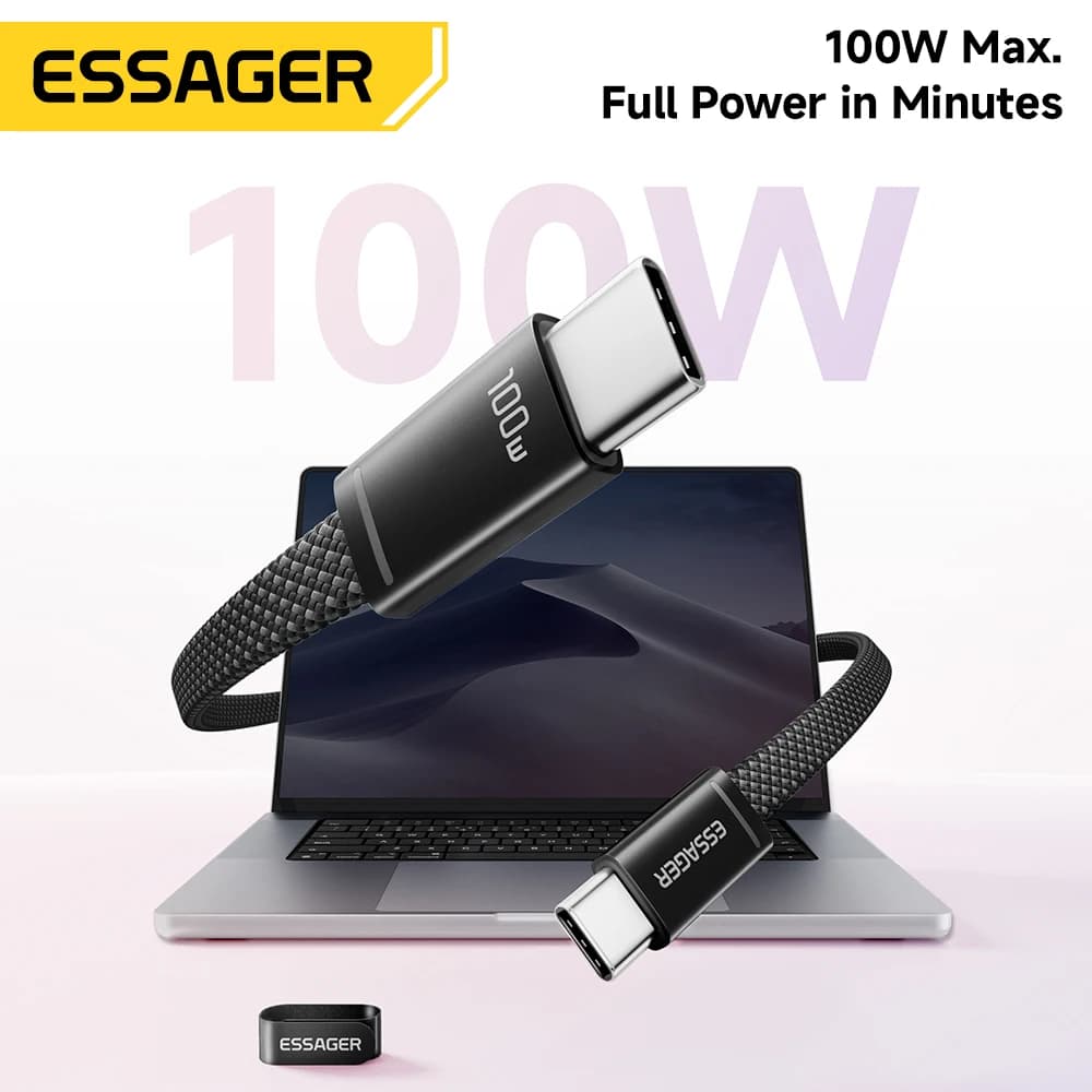 Essager 100W 5A Type C to Type C Cable For Iphone 17 Macbook Xiaomi Huawei USB C Ultra-thin Flat Cable Type C Quick Charger Cord