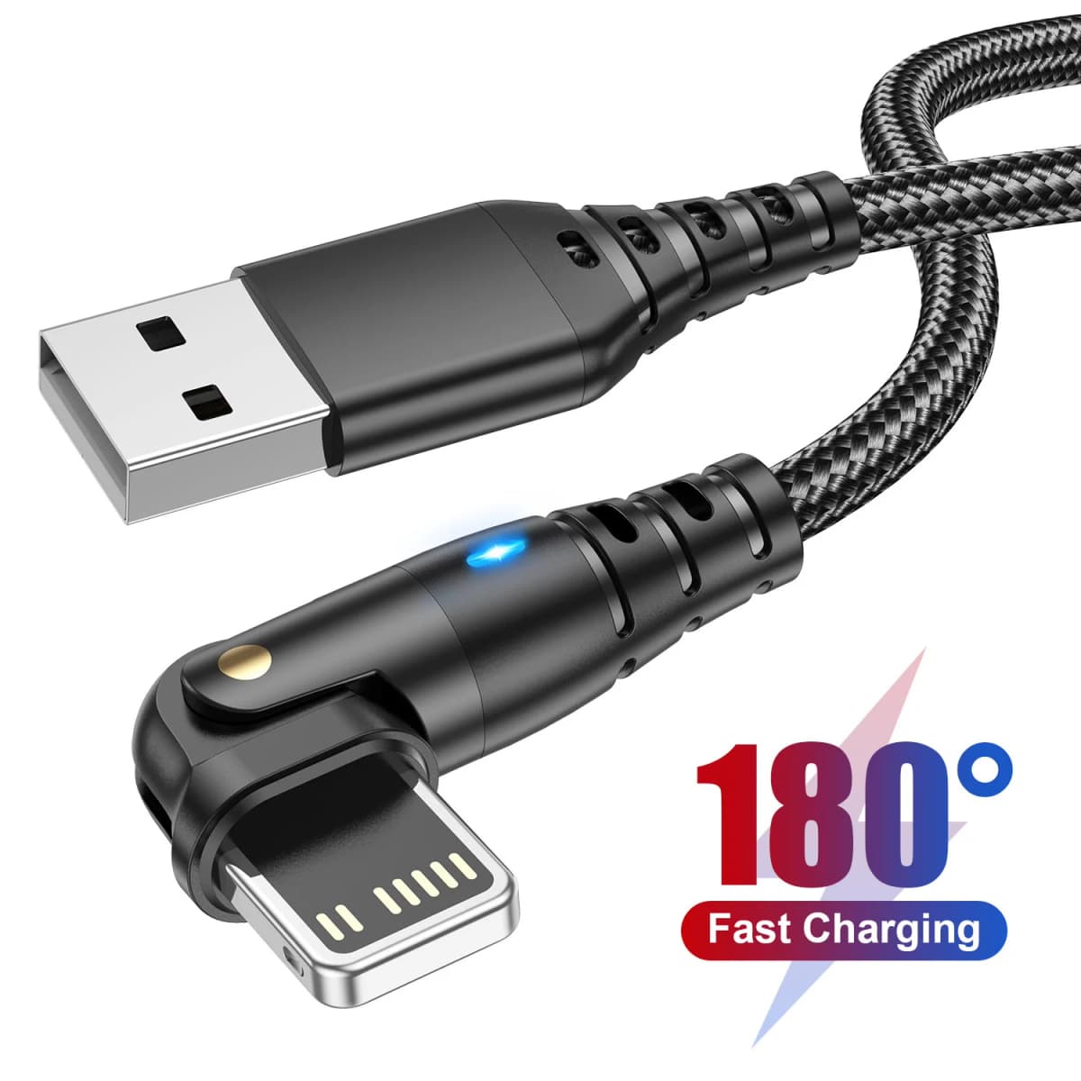 Rotatable USB Fast Charging Cable For Apple iPhone 14 13 12 11 Pro Max X XR XS 7 8 6 Phone Data Cord Charger Wire Accessories