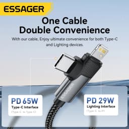 Essager 2-in-1 Right Angle Cable C-L 29W C-C 65W Fast Charging Elbow Data Cable For iPhone 15 14 13 MacBook Lenovo Dell iPad Pro