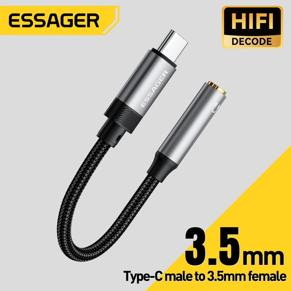 Essager Type C to 3.5mm Audio Adapter USB C Cable Headphones Adapter 3.5 Jack Audio Cable For iPhone 15 MacBook Samsung Oneplus