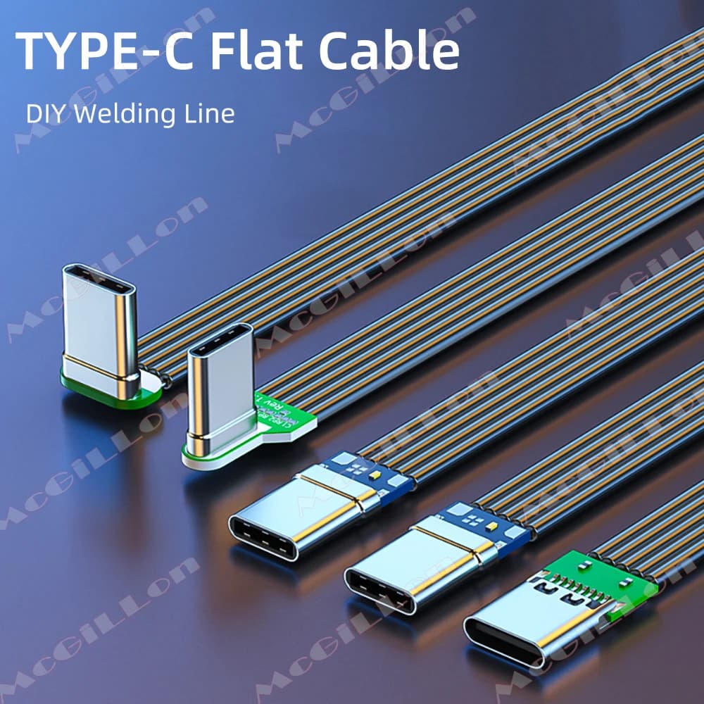 Flexible Flat Silicone Type C to USB C Cable Left/Right Up/Down Angled for Camera Phones 60W Fast Charging 480Mbps Data Transfer