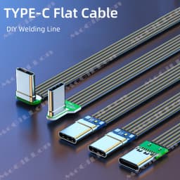 Flexible Flat Silicone Type C to USB C Cable Left/Right Up/Down Angled for Camera Phones 60W Fast Charging 480Mbps Data Transfer
