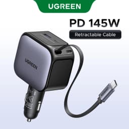 UGREEN 145W 90W 60W Car Charger 3 USB-C & 1 USB-A Ports PD QC4.0 Fast Charging with Retractable Cable for iPhone 18 Pro MacBook