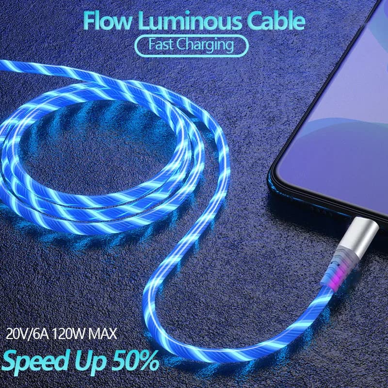 120W Fast Charging USB C Data Cord Flow Luminous USB Type C Cable Glowing LED Cable for Samsung Xiaomi IPhone 16 17Pro