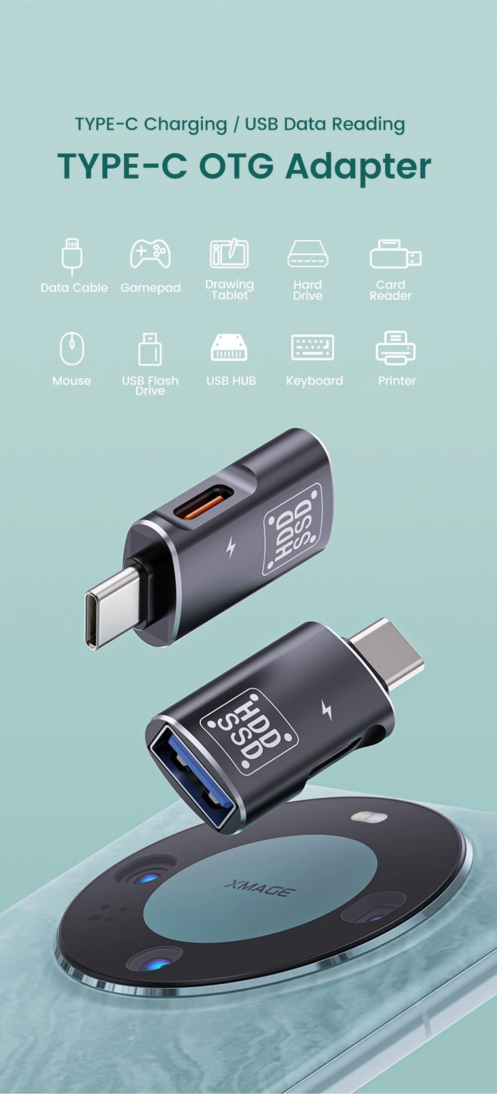 2 In1 Adapter Type C OTG Adapter USB-C Male To USB 2.0 Female Adapter For Macbook Xiaomi HUAWEI Samsung OTG Connector