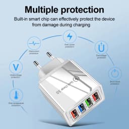 3A USB Charger 4 Port USB Quick Charge 3.0 EU US Plug Mobile Phone Charger Wall Adapter Portable Fast Charging For iPhone 16 Pro