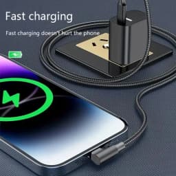 90 Degree PD 100W USB-C Fast Charging Cable For iPhone 15 16 17 Pro Max Samsung Xiaomi POCO F8 OnePlus Dual Type C Braided Cable