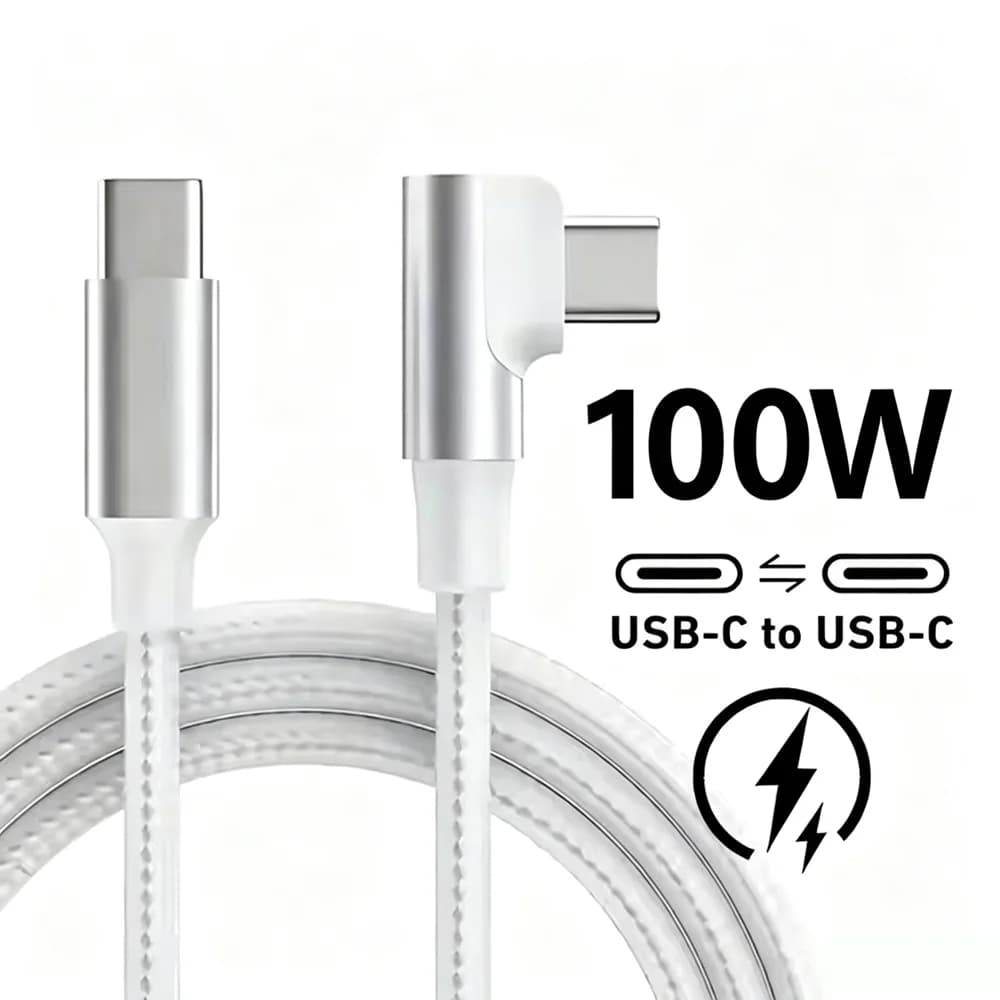 90 Degree PD 100W USB-C Fast Charging Cable For iPhone 15 16 17 Pro Max Samsung Xiaomi POCO F8 OnePlus Dual Type C Braided Cable