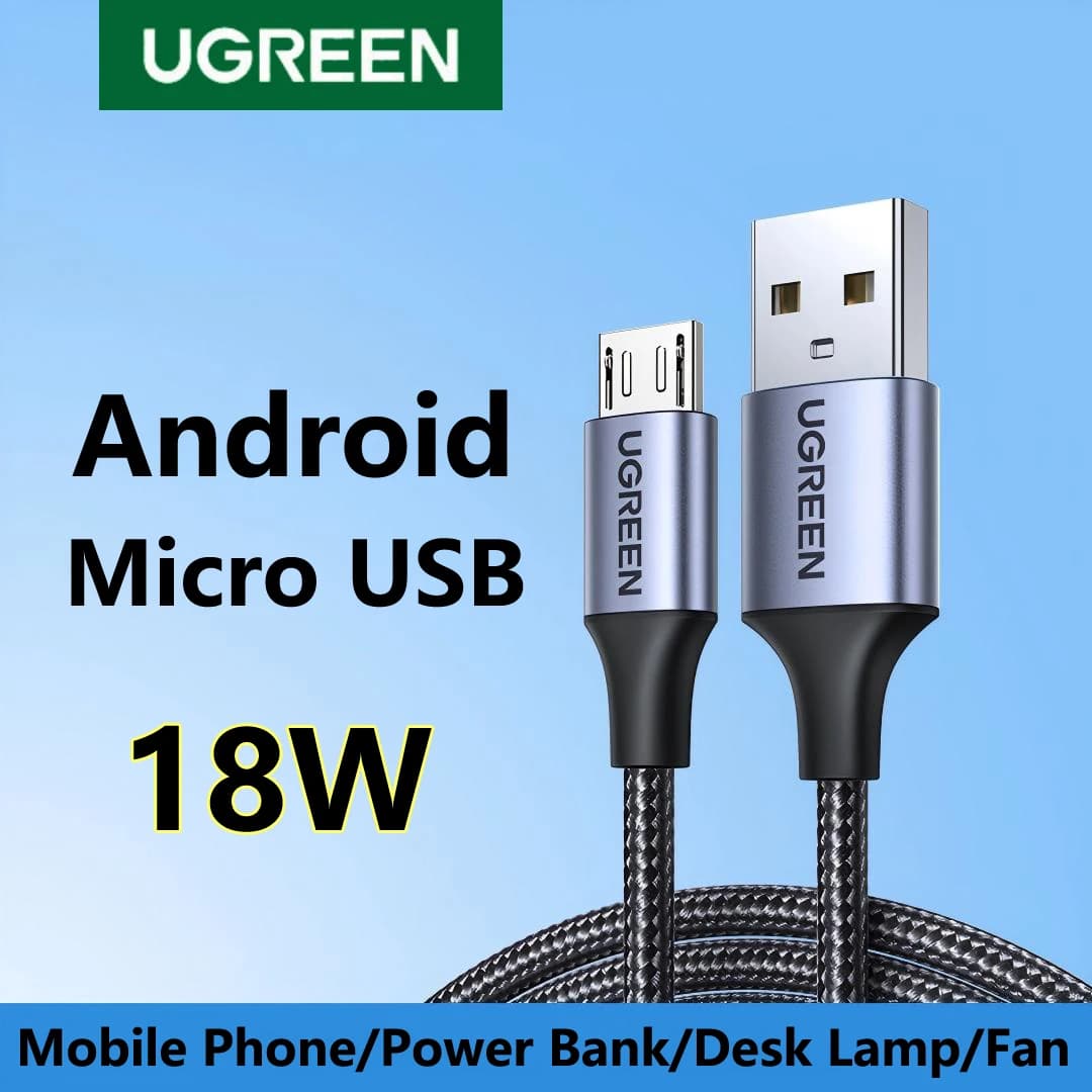 UGREEN USB-A To Micro USB Cable 2A Charger Fast charging data Braided wire Android mobile phone cable 25cm 50cm 1m 2m Short Long