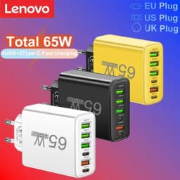 Lenovo 65W Fast Charger Multi Interface Mobile Phone Charger 2type-C PD+4usb Travel Charger 3.1ACharging Head For iPhone Samsung