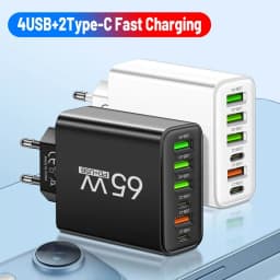 Lenovo 65W Fast Charger Multi Interface Mobile Phone Charger 2type-C PD+4usb Travel Charger 3.1ACharging Head For iPhone Samsung