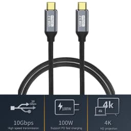 USB 3.2 C to C 10Gbps 4K@60Hz Display Cord 90/180 Degree Angled Type-C PD 100W Fast Charging Cable for Switch Laptop VR Phones