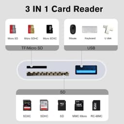 3 In 1 SD TF Card Reader For iPhone 14 12 13 11 Pro Max XR XS USB-A Female Camera Converter For iPhone OTG Adapter
