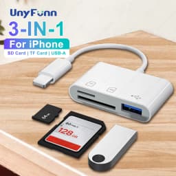 3 In 1 SD TF Card Reader For iPhone 14 12 13 11 Pro Max XR XS USB-A Female Camera Converter For iPhone OTG Adapter