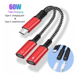 30w Type C Splitter To Dual Type USB C Headphone Jack Audio Adapter Fast Charging Connector For Samsung IPhone 2 In 1 K7N8