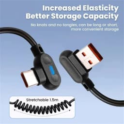 6A Fast Charging Short Spring Data Cable USB Type C Elbow Quick Charge Wire for Samsung Huawei Xiaomi Phone Charger Sync Cord