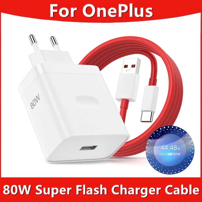 80W Ultra Fast EU Charger For OnePlus 8T 9 10 11 12 Pro 13 15 Nord 2 2T 3 4 5 CE 3 N200 N300 5G Type C USB Quick Charging Cable
