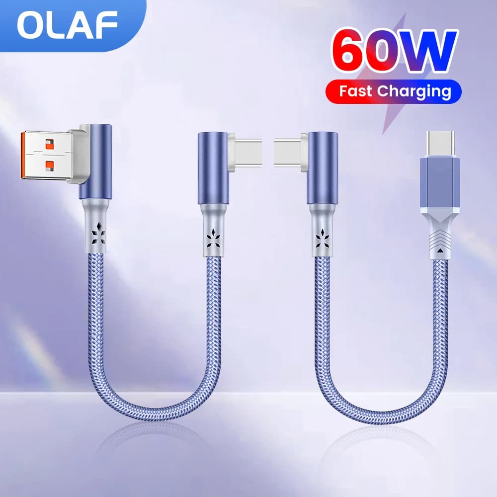 60W 10CM 20CM 90° Elbow Short USB C to USB C Cable Fast Charging For Iphone16 15 Xiaomi Samsung Power BanK USB Type C Data Cable