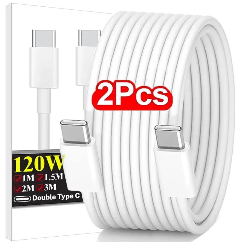 1-2Pcs 120W 10A Dual Type C Fast Charging Data Cable for iPhone 17 Samsung Huawei Xiaomi USB-C Quick Charge Cords 1m/1.5m/2m/3m