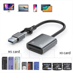 MS XD Memory Card Reader 2 in 1 USB Type-C or Lightning to XD MS Card Reader Adapter for Memory Sticks iPhone 16 15 Samsung Etc